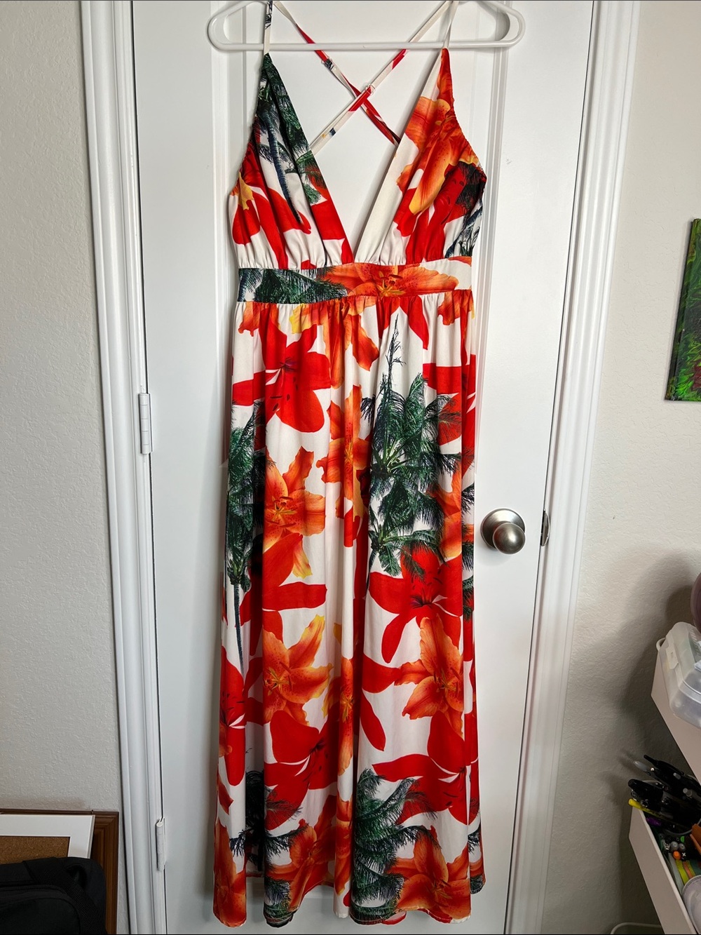 Tropical Floral Maxi Dress in Red & Orange - Picture 1 of 5